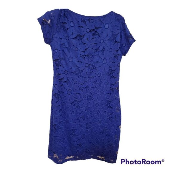 Tiana B Royal Blue Floral Eyelet Lined Dress Women’s Size Small - Picture 2 of 6